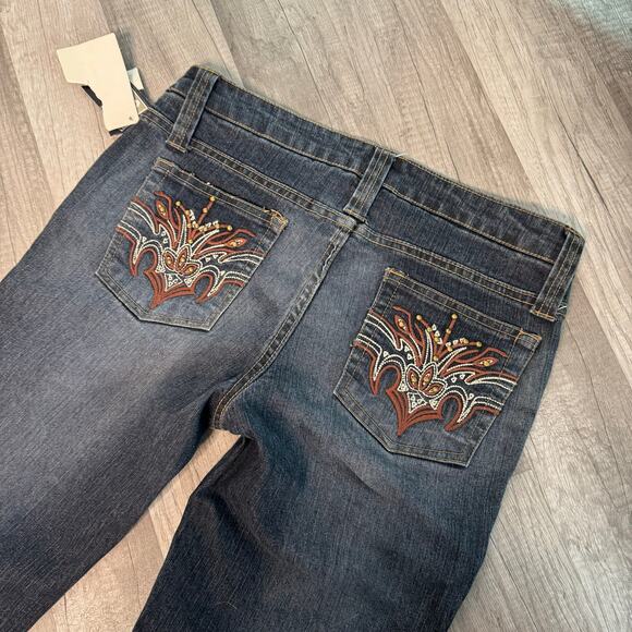 Y2K Embroidered Rhinestone Pocket Bootcut Jeans Mid Rise Size 9 00s NWT - Picture 2 of 6